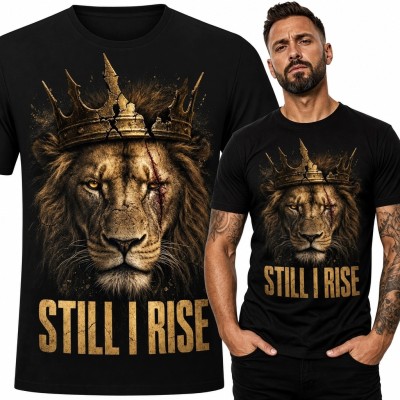 Koszulka męska z ukoronowanym lwem „Still I Rise” - motyw siły