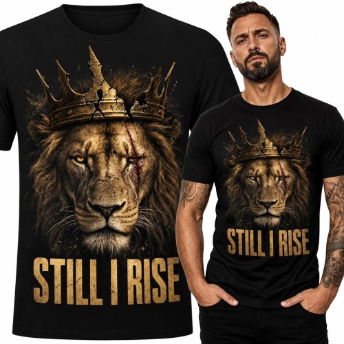 Koszulka męska z ukoronowanym lwem „Still I Rise” - motyw siły