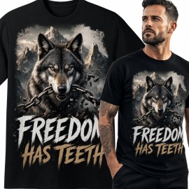 Koszulka męska z wilkiem „Freedom Has Teeth” - motyw wolności