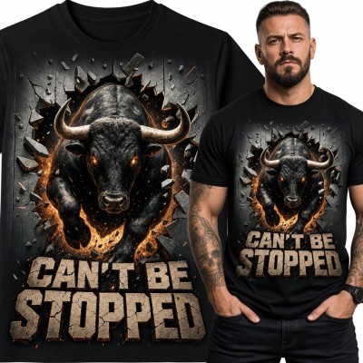 Koszulka męska z szarżującym bykiem „Can't Be Stopped”