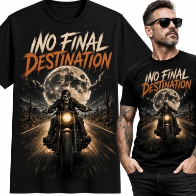 Koszulka męska dla motocyklisty „No Final Destination” - szkielet na motocyklu