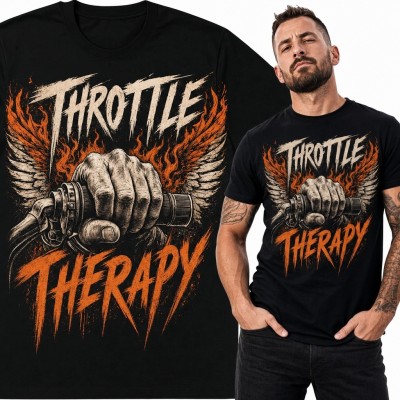 Koszulka męska motocyklowa „Throttle Therapy” - dłoń na manetce