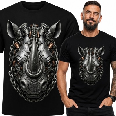 Koszulka męska z mechanicznym nosorożcem - steampunkowy wzór