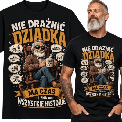 Koszulka męska dla dziadka „Nie drażnić dziadka” - humorystyczny wzór retro
