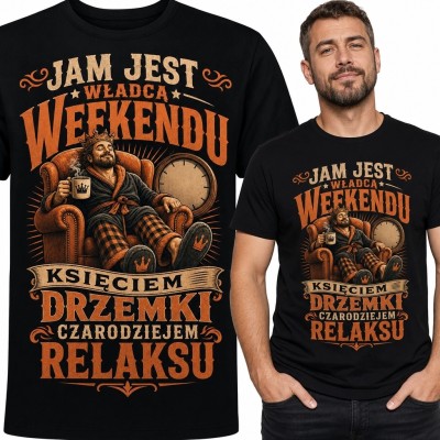 Koszulka męska „Jam jest władcą weekendu” - relaks w fotelu w stylu retro