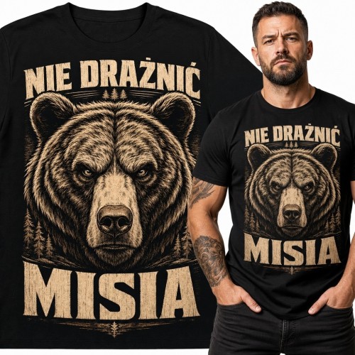 Koszulka męska z niedźwiedziem „Nie drażnić misia” - leśny motyw vintage