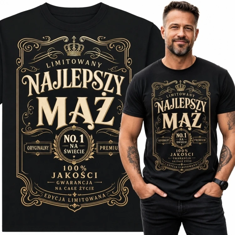 Koszulka męska dla męża „Najlepszy mąż” - „No. 1 na świecie”