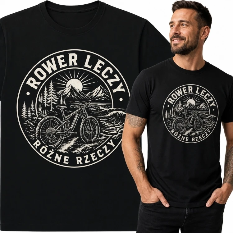 Koszulka męska z rowerem górskim „Rower leczy różne rzeczy” - MTB