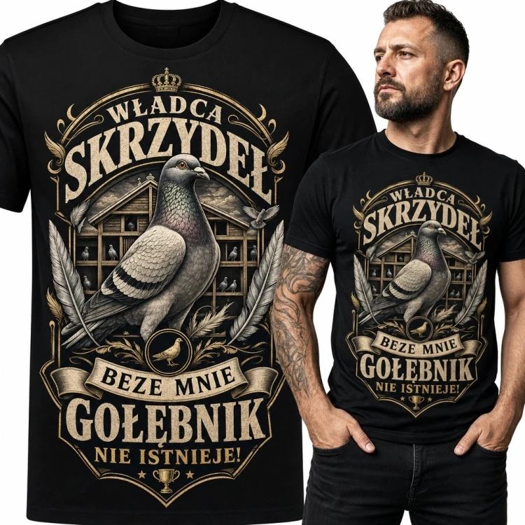 Koszulka męska dla hodowcy gołębi „Władca skrzydeł” - gołąb i gołębnik