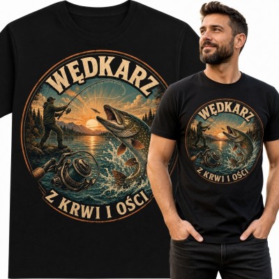 Koszulka męska dla wędkarza „Wędkarz z krwi i ości” - szczupak retro