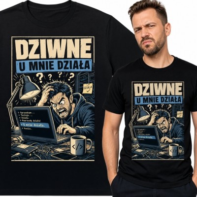 Koszulka męska dla programisty „Dziwne u mnie działa” - humor IT