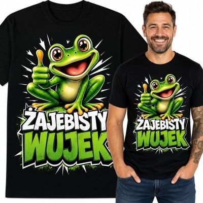 Koszulka męska z komiksową żabą „Żajebisty wujek” - humorystyczny wzór