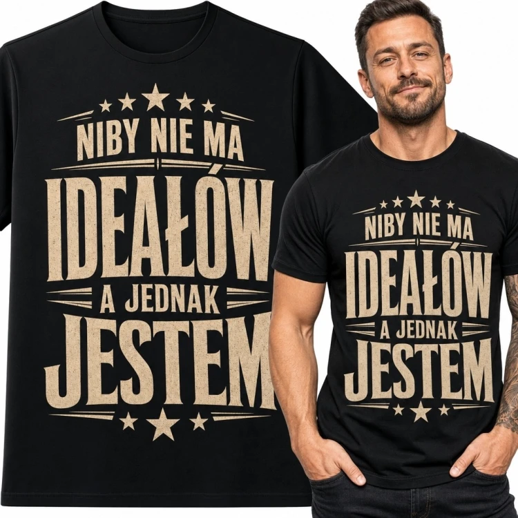 Koszulka męska „Niby nie ma ideałów, a jednak jestem” - zabawny nadruk retro
