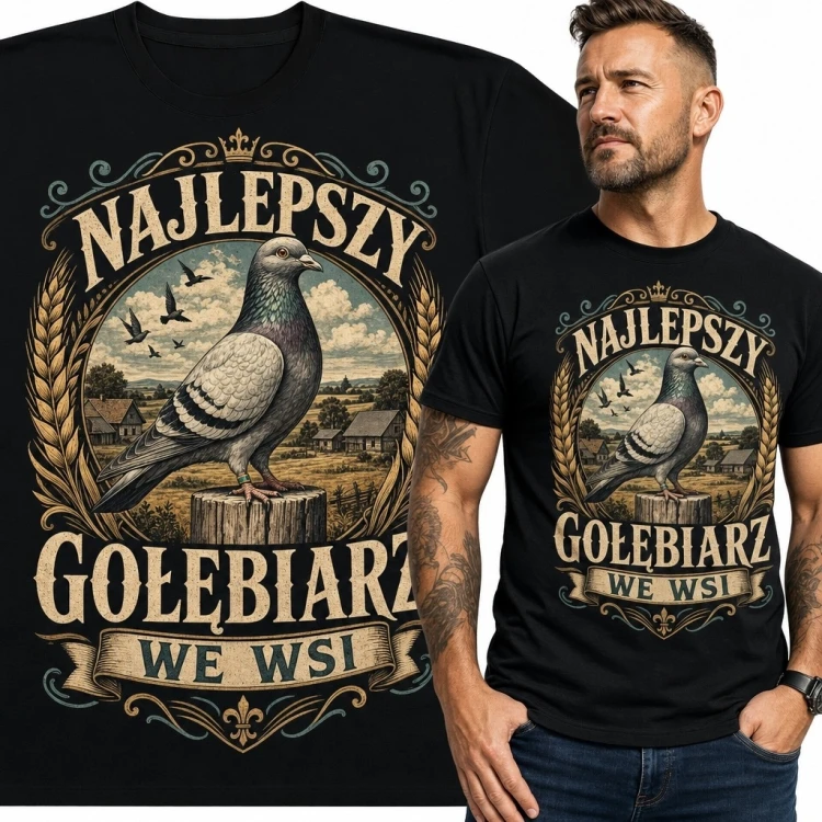 Koszulka męska z gołębiem „Najlepszy gołębiarz we wsi” - retro
