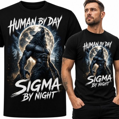 Koszulka męska z wilkołakiem „Sigma by Night” - mroczne fantasy
