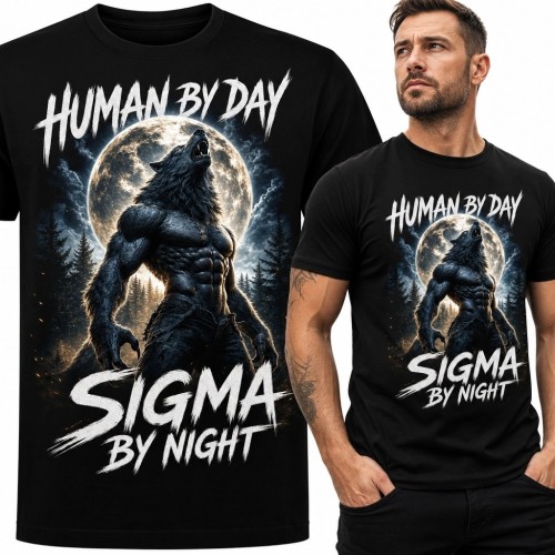 Koszulka męska z wilkołakiem „Sigma by Night” - mroczne fantasy