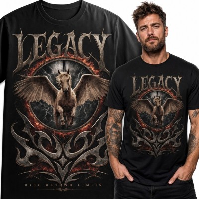 Koszulka męska z Pegazem i napisem „Legacy” - mroczne fantasy