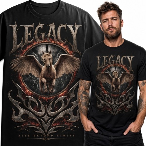 Koszulka męska z Pegazem i napisem „Legacy” - mroczne fantasy