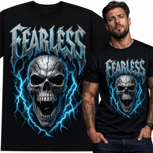 Koszulka męska z czaszką i błyskawicami „Fearless” - gotycki wzór