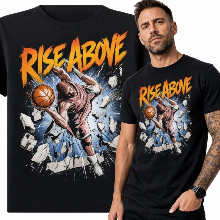 Koszulka męska z koszykarzem „Rise Above” - motywacyjny wzór koszykarski