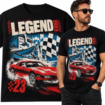 Koszulka męska z autem sportowym „Legend 1983” - wyścigowy styl retro