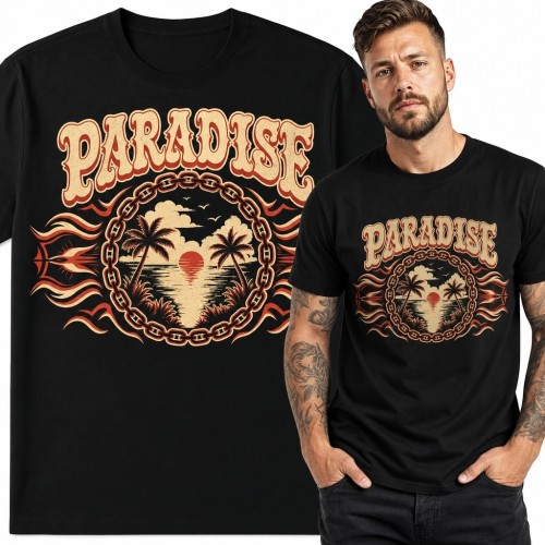 Koszulka męska „Paradise” - tropikalny zachód słońca i palmy
