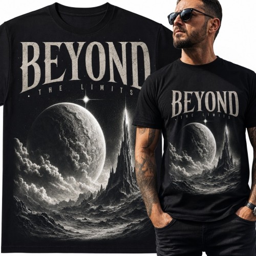 Koszulka męska z kosmicznym krajobrazem „Beyond the Limits” - science fiction