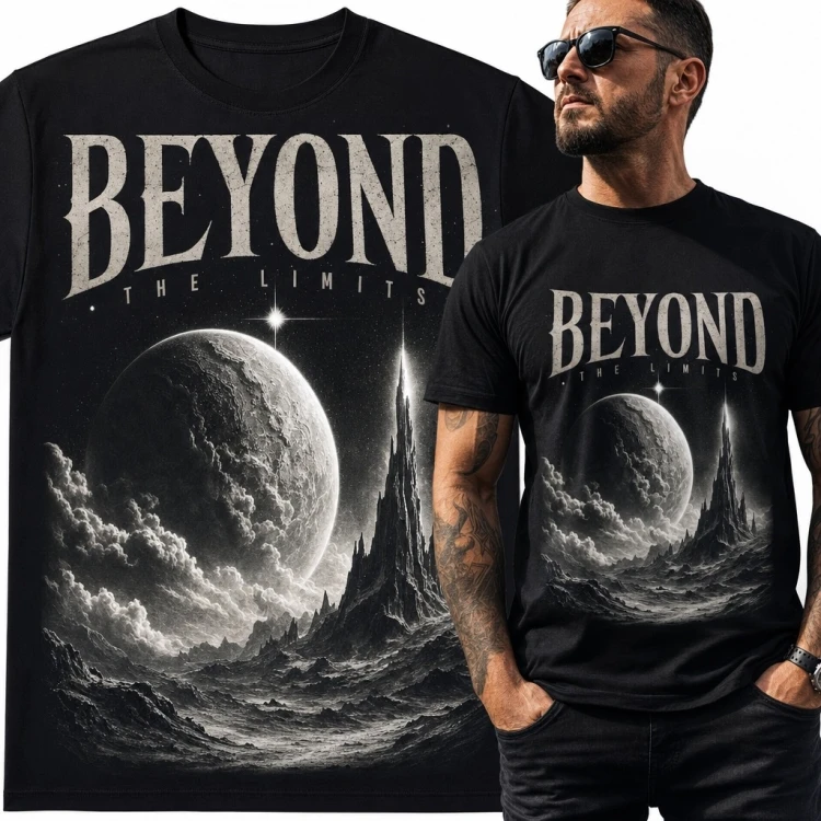 Koszulka męska z kosmicznym krajobrazem „Beyond the Limits” - science fiction
