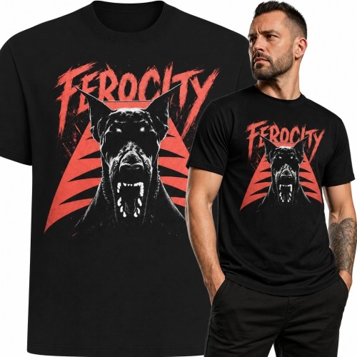 Koszulka męska „Ferocity” z warczącym psem - dark streetwear