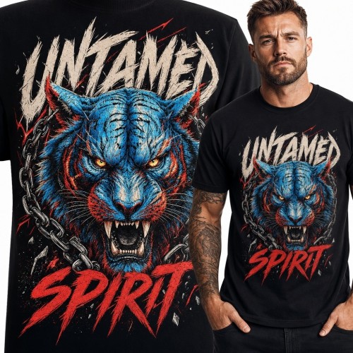 Koszulka męska z ryczącym tygrysem i łańcuchem „Untamed Spirit” - buntowniczy nadruk
