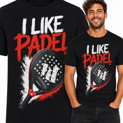 Koszulka męska do padla z rakietą i napisem „I Like Padel”