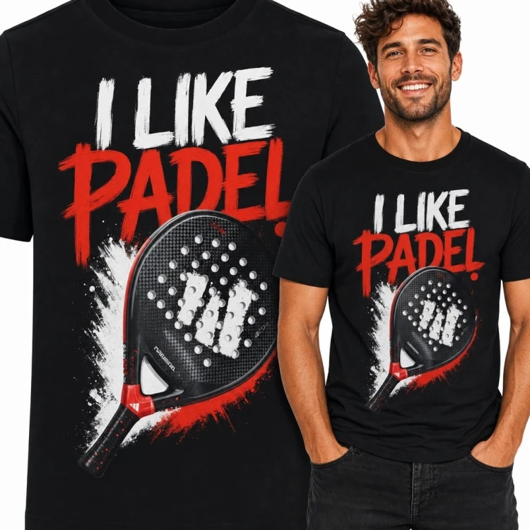 Koszulka męska do padla z rakietą i napisem „I Like Padel”