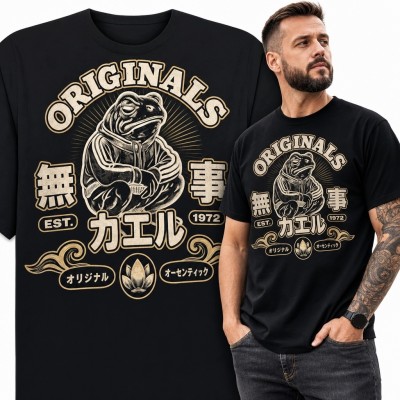 Koszulka męska z żabą w kapturze „Originals” - japoński styl retro