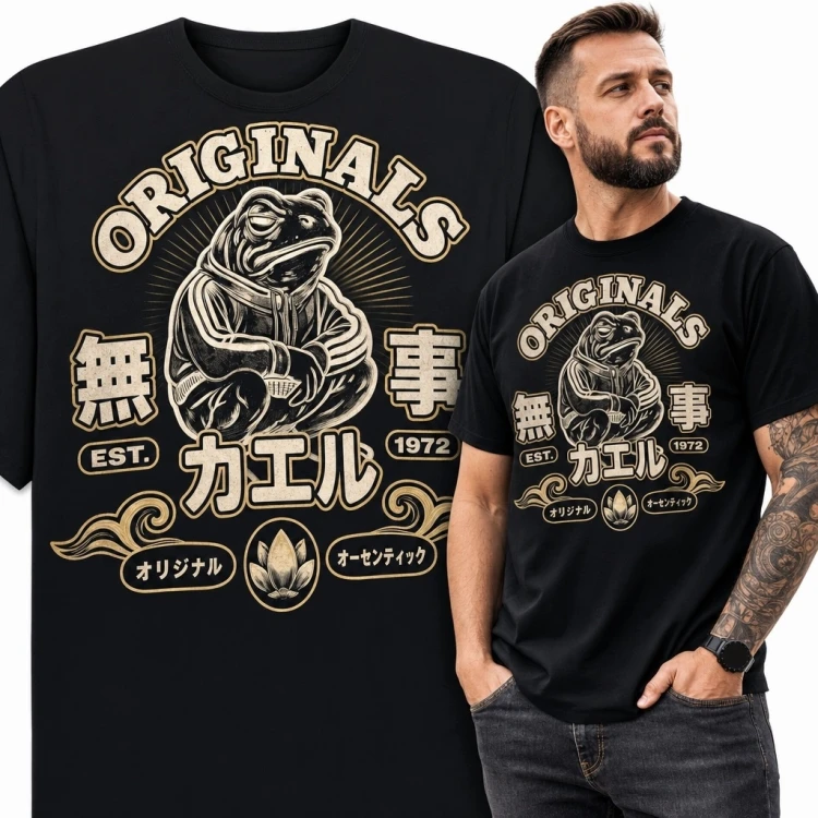 Koszulka męska z żabą w kapturze „Originals” - japoński styl retro