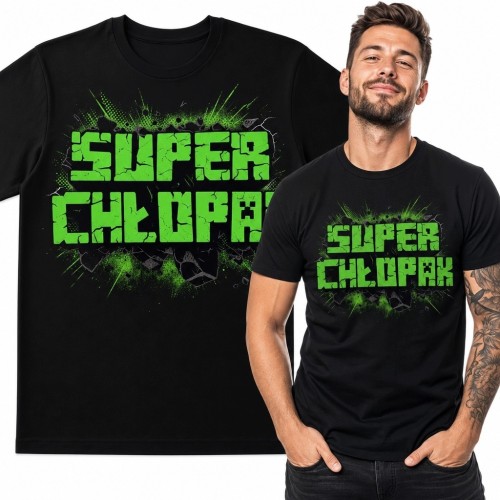 Koszulka męska „Super chłopak” - zielony nadruk grunge