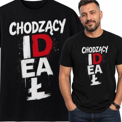 Koszulka męska z napisem „Chodzący ideał” - humorystyczny nadruk