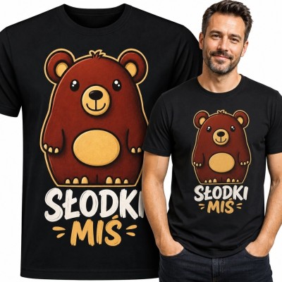 Koszulka męska z brązowym misiem „Słodki miś” - zabawny nadruk