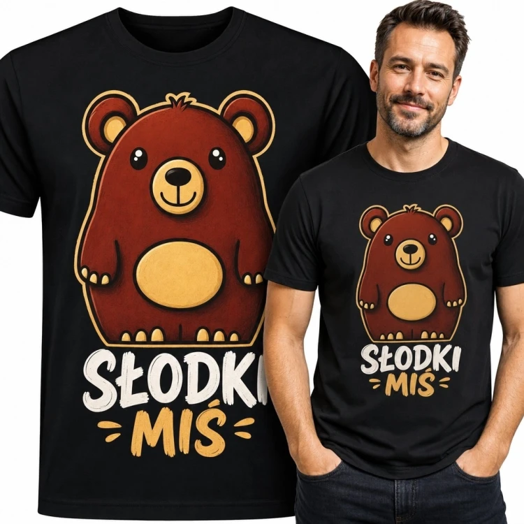 Koszulka męska z brązowym misiem „Słodki miś” - zabawny nadruk