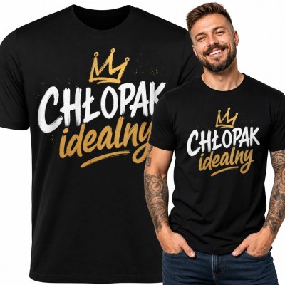 Koszulka męska „Chłopak idealny” ze złotą koroną - humorystyczny nadruk