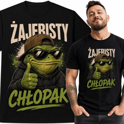 Koszulka męska z żabą w czapce i kciukiem w górę - „Żajebisty chłopak”