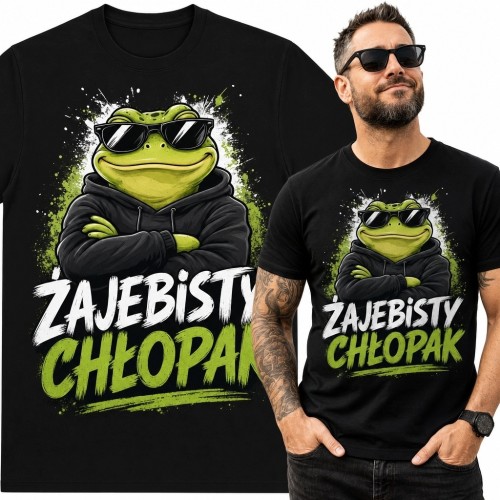 Koszulka męska z żabą w bluzie i skrzyżowanymi ramionami - „Zajebisty chłopak”