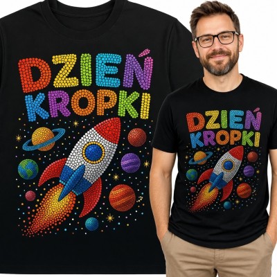 Koszulka męska „Dzień Kropki” z kolorową rakietą
