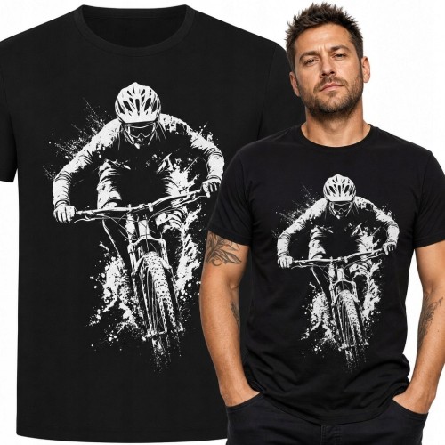 Koszulka męska z kolarzem MTB - dynamiczny zjazd terenowy