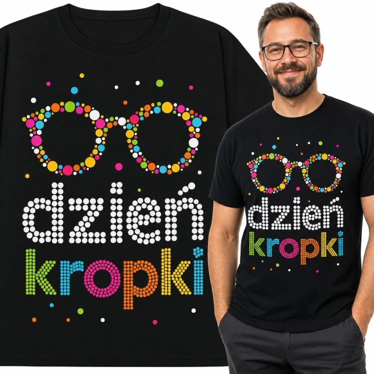 Koszulka męska na Dzień Kropki z napisem „Dzień kropki” - kolorowe okulary