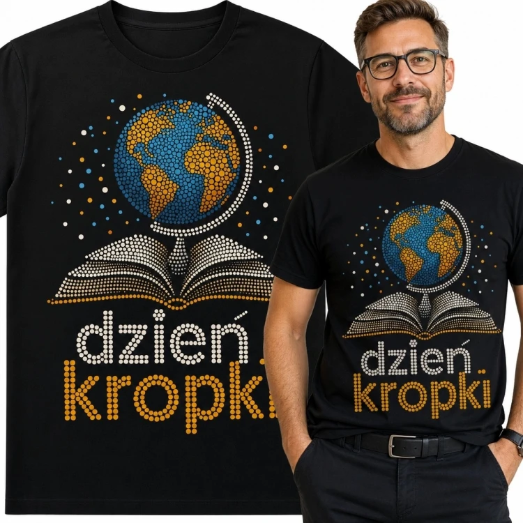 Koszulka męska „dzień kropki” - globus nad otwartą książką