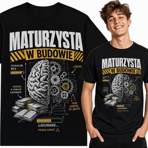 Koszulka męska dla maturzysty „Maturzysta w budowie” - mózg i ładowanie wiedzy