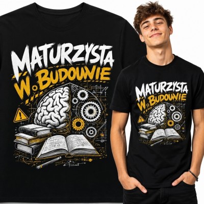 Koszulka męska dla maturzysty „Maturzysta w budowie” - mózg, tryby i książki
