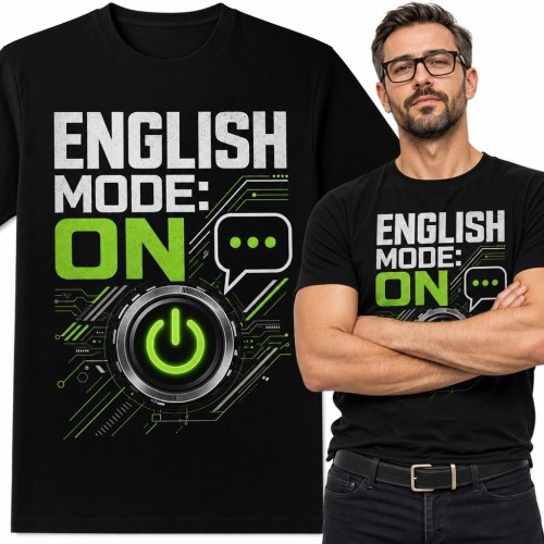 Koszulka męska z technologicznym nadrukiem „English Mode: On”