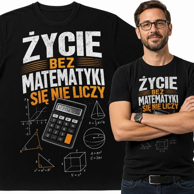 Koszulka męska matematyczna „Życie bez matematyki się nie liczy” - z kalkulatorem