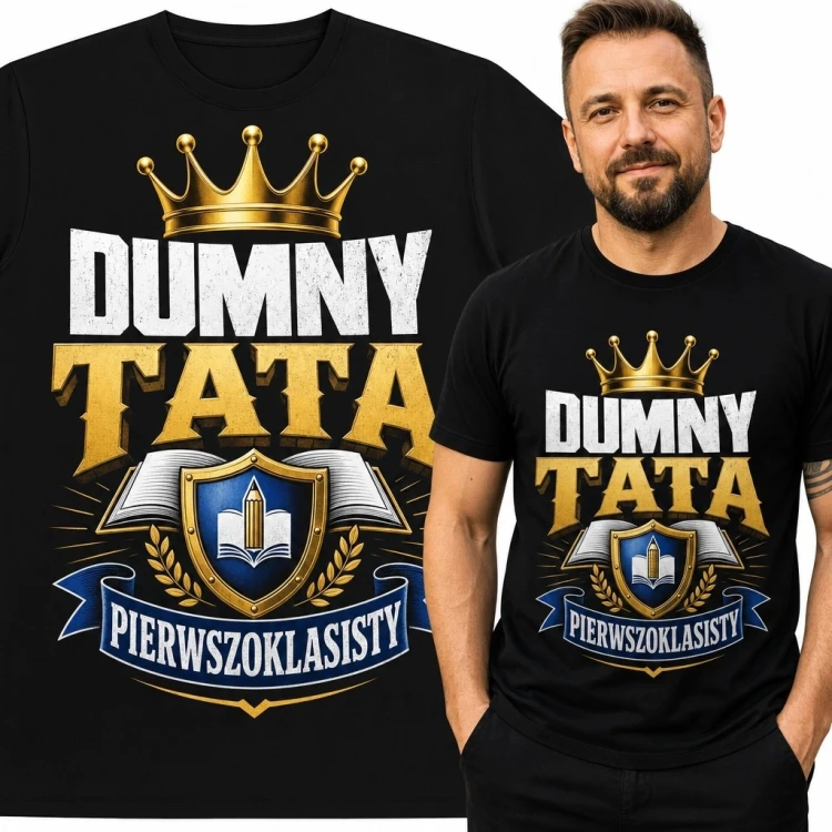 Koszulka męska „Dumny tata pierwszoklasisty” - szkolny herb